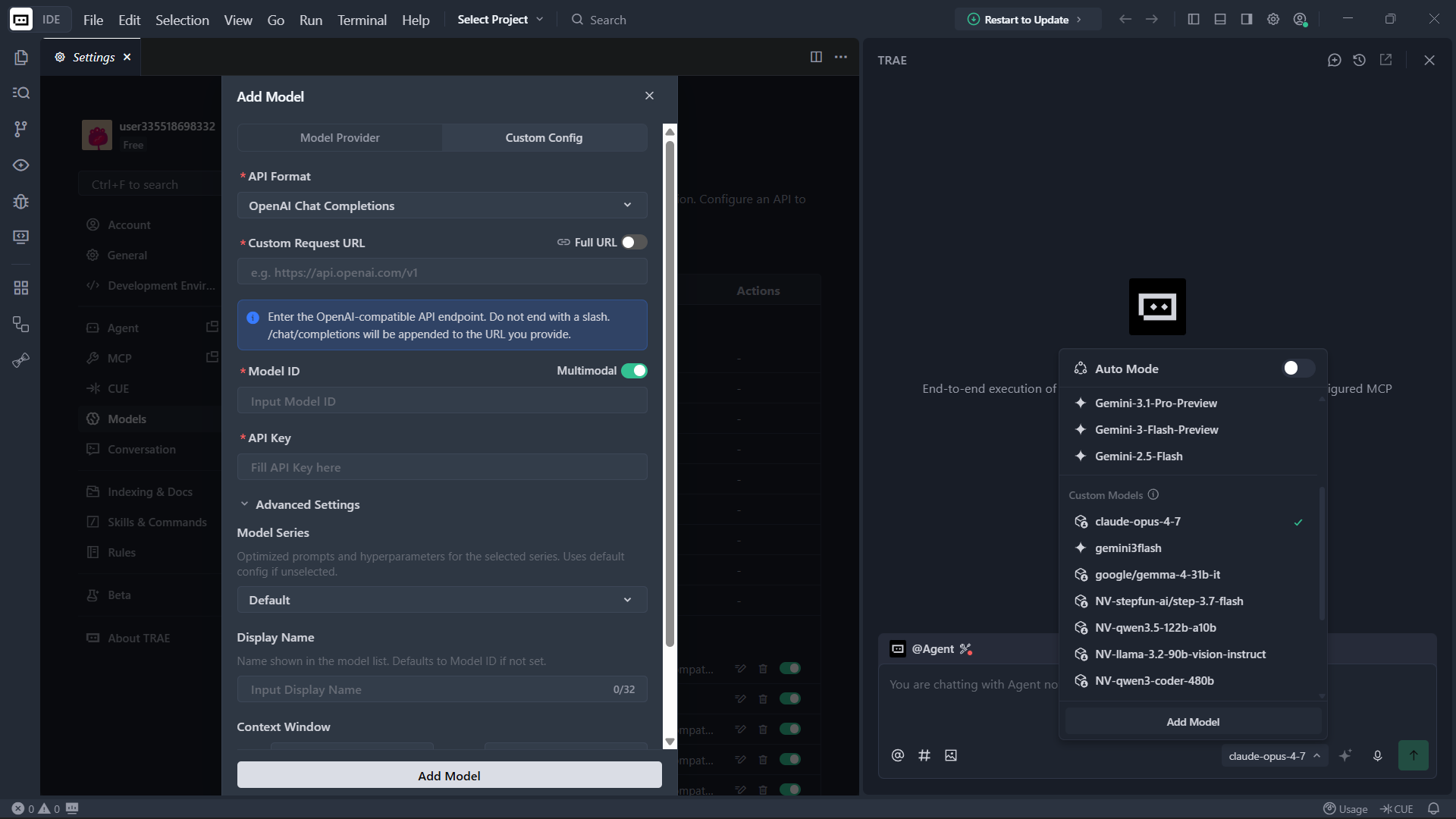 Add Model with Custom Config