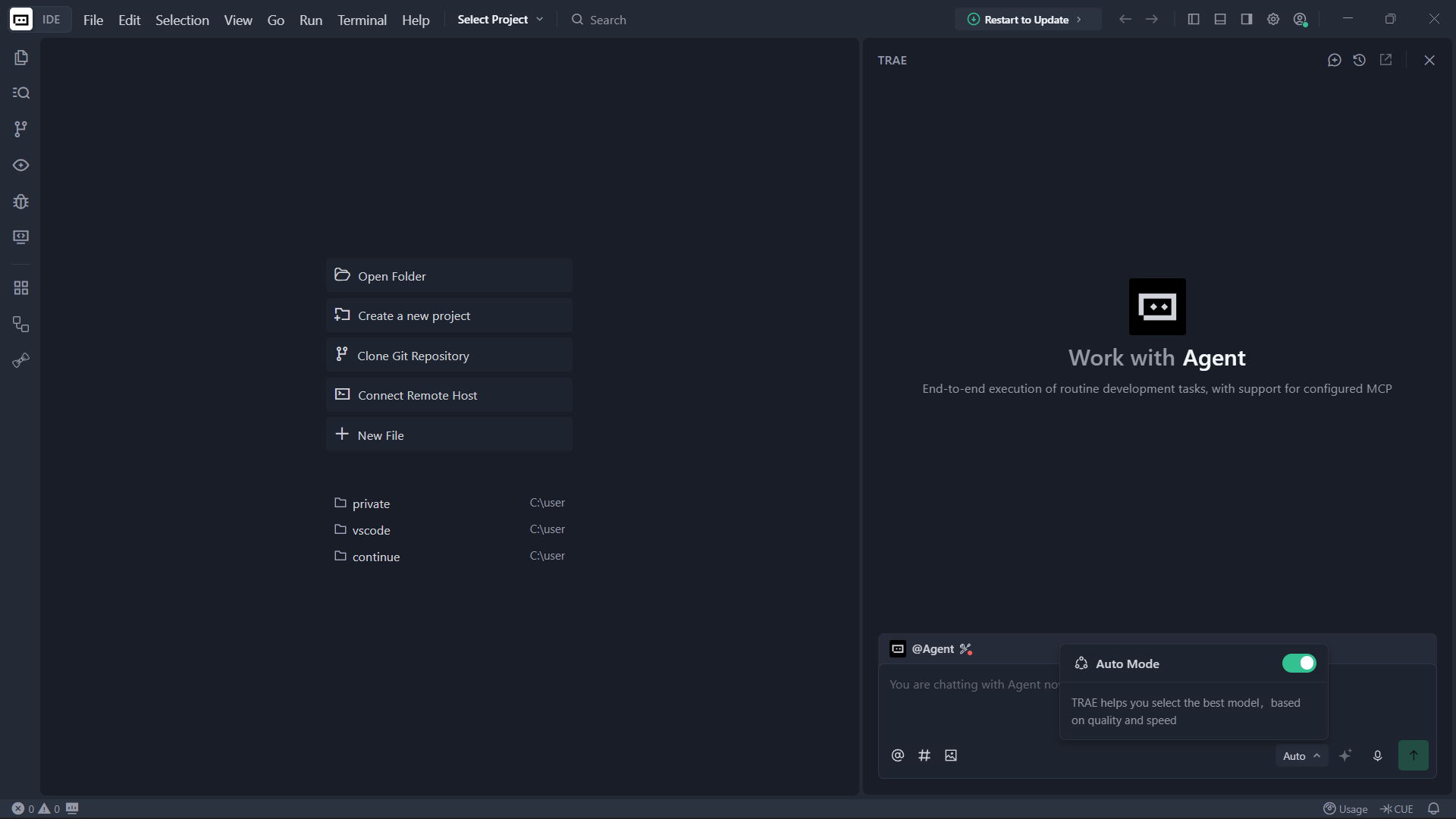 Trae IDE Auto Mode toggle